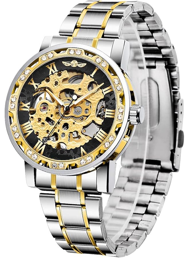SYOSI Luxury Men Automatic Mechanical Watch Waterproof Stainless Steel Self Winding Timepiece With Roman Numerals And Diamond Dial Classic Business Style Wristwatch - Image 1