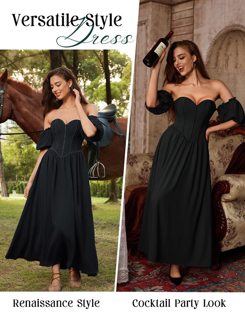 Scarlet Darkness Women Off Shoulder Maxi Dress Flowy A Line Halloween Witch Corset Dress Black Size 16 - Image 2