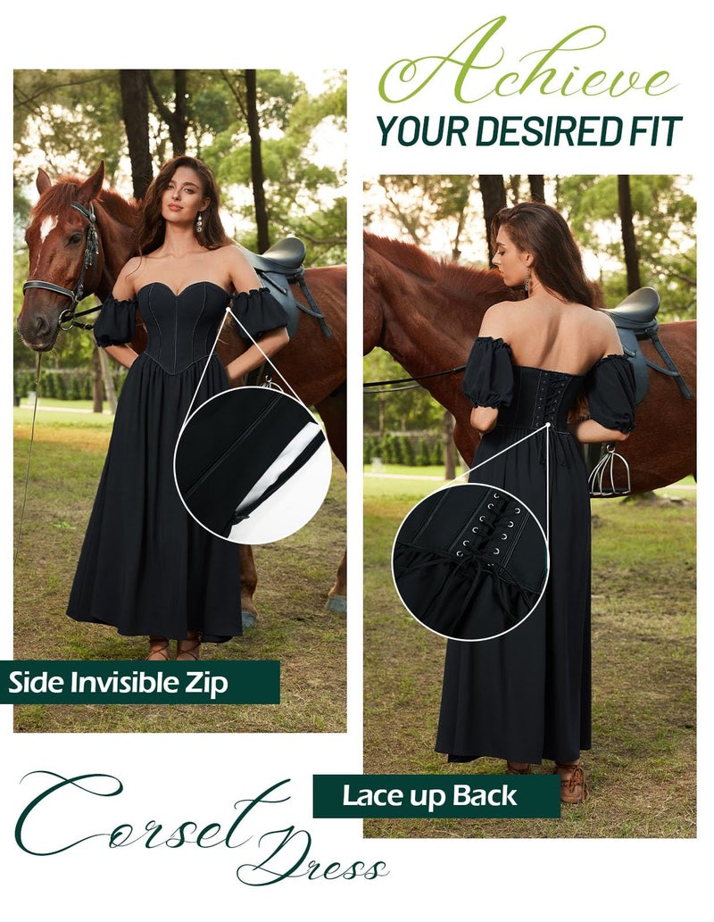 Scarlet Darkness Women Off Shoulder Maxi Dress Flowy A Line Halloween Witch Corset Dress Black Size 16 - Image 4