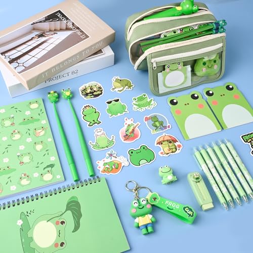 Ulema 52pcs Cute Frog Stationery Set Frog Gifts for Boys Girls Birthday Back to School and Classroom Rewards Office Supplies with Frogs Stuff. - Image 3