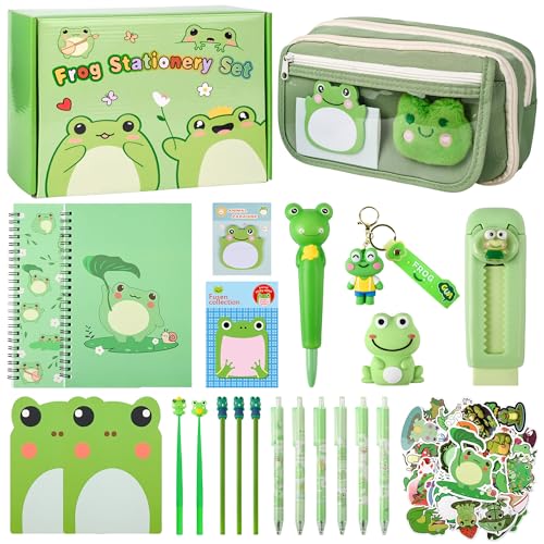 Ulema 52pcs Cute Frog Stationery Set Frog Gifts for Boys Girls Birthday Back to School and Classroom Rewards Office Supplies with Frogs Stuff. - Image 1
