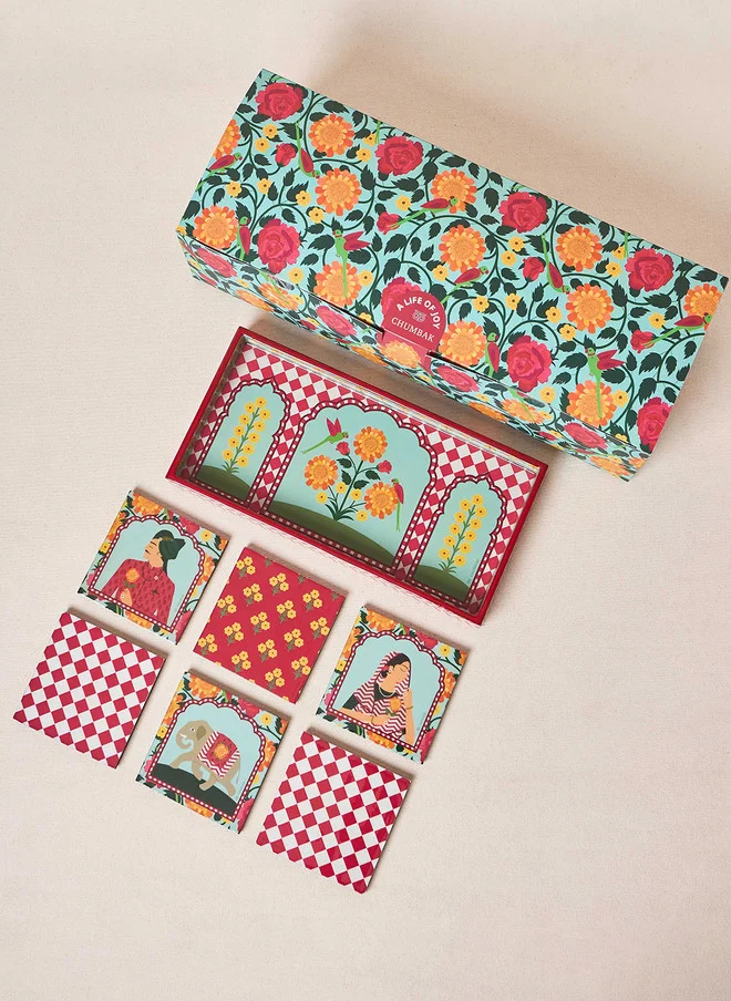 Chumbak Rani Bagh Wooden Tray with Coaster set