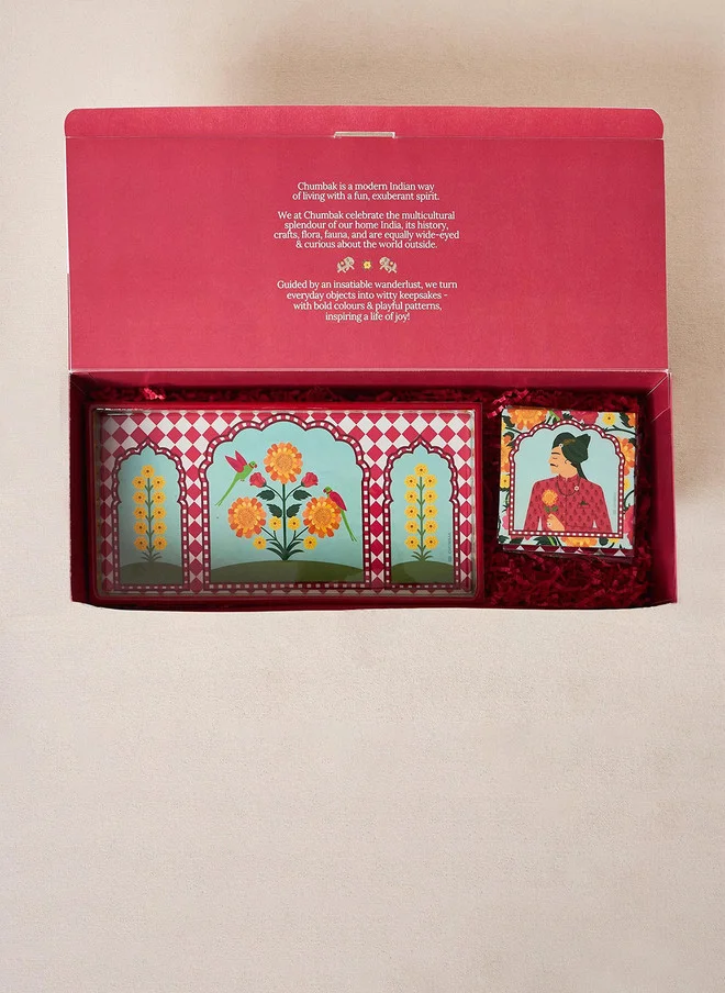 Chumbak Rani Bagh Wooden Tray with Coaster set