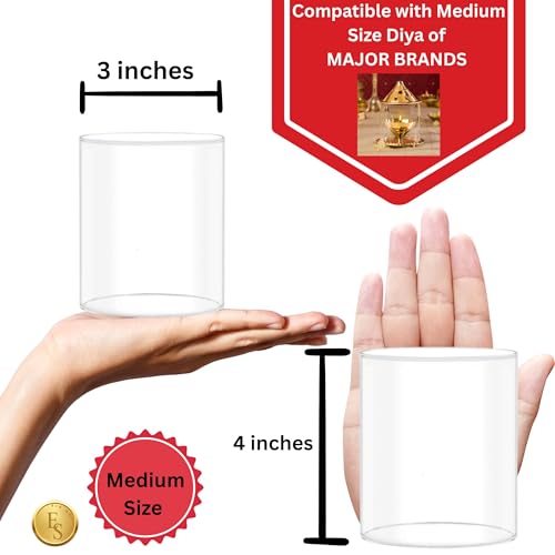 Ein Sof Diya Glass Cover Only - Medium Size Borosilicate Glass Cover for Diya - Height 4 inches, Width 3 inches - Image 2