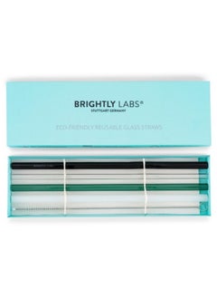 BRIGHTLY LABS Reusable Glass Drinking Straws, Clear Glass Straws for Drinking for Milkshakes, Frozen Drinks, Smoothies, Tea, Juice,  Set of 4 (multi colour) with Cleaning Brush  - Image 4
