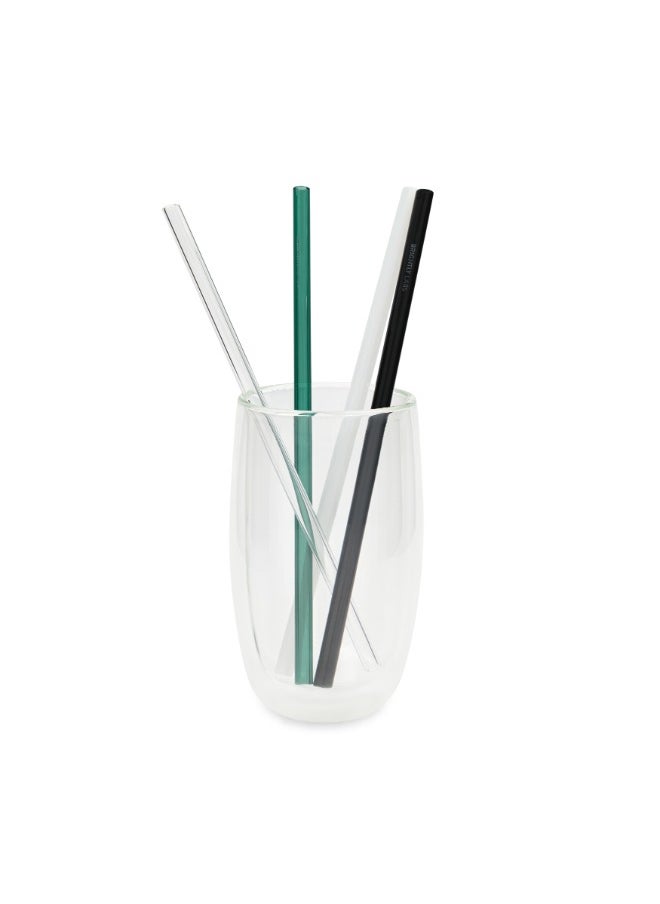 BRIGHTLY LABS Reusable Glass Drinking Straws, Clear Glass Straws for Drinking for Milkshakes, Frozen Drinks, Smoothies, Tea, Juice,  Set of 4 (multi colour) with Cleaning Brush  - Image 2