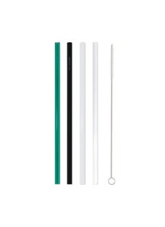 BRIGHTLY LABS Reusable Glass Drinking Straws, Clear Glass Straws for Drinking for Milkshakes, Frozen Drinks, Smoothies, Tea, Juice,  Set of 4 (multi colour) with Cleaning Brush  - Image 1