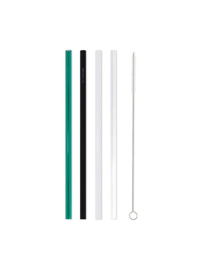 BRIGHTLY LABS Reusable Glass Drinking Straws, Clear Glass Straws for Drinking for Milkshakes, Frozen Drinks, Smoothies, Tea, Juice,  Set of 4 (multi colour) with Cleaning Brush  - Image 1