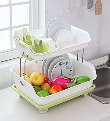 Whitecloud TRANSFORMING HOMES Whitecloud TRANSFORMING HOMES® Kitchen Dish Drainer Rack Plastic 2 Layer Kitchen Organizer Sink Dish - Cutlery Drying Organizer Drainer Drying Kitchen Storage Rack (ITN-225) Multicolor  - Image 1