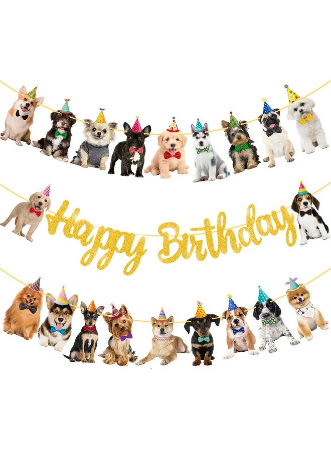 umoni Dog Happy Birthday Banner Decorations Baby Dog Birthday Party Supplies Gold Glitter Puppy Birthday Banner Decorations For Pet Dog Theme Party Bunting Decoration Baby Shower Party Supplies - Image 1
