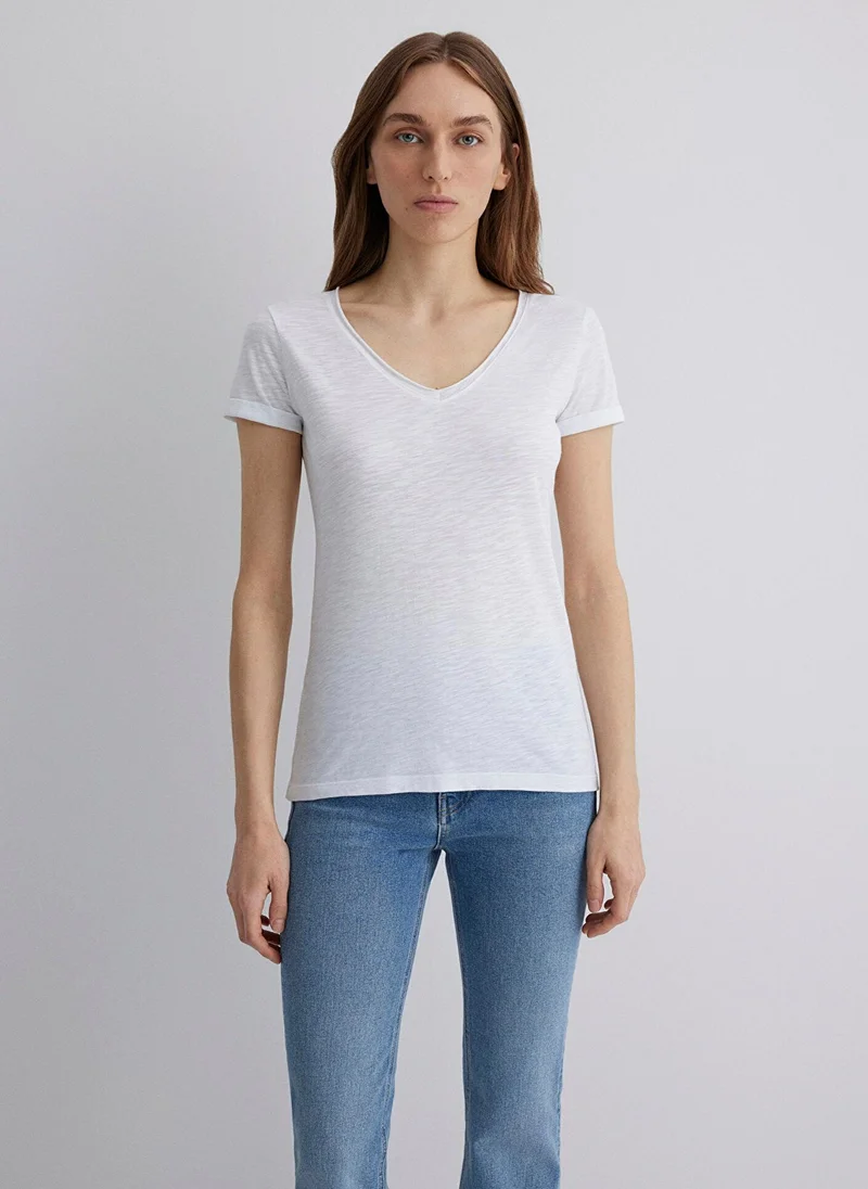 MAVI V Neck White Basic T-Shirt