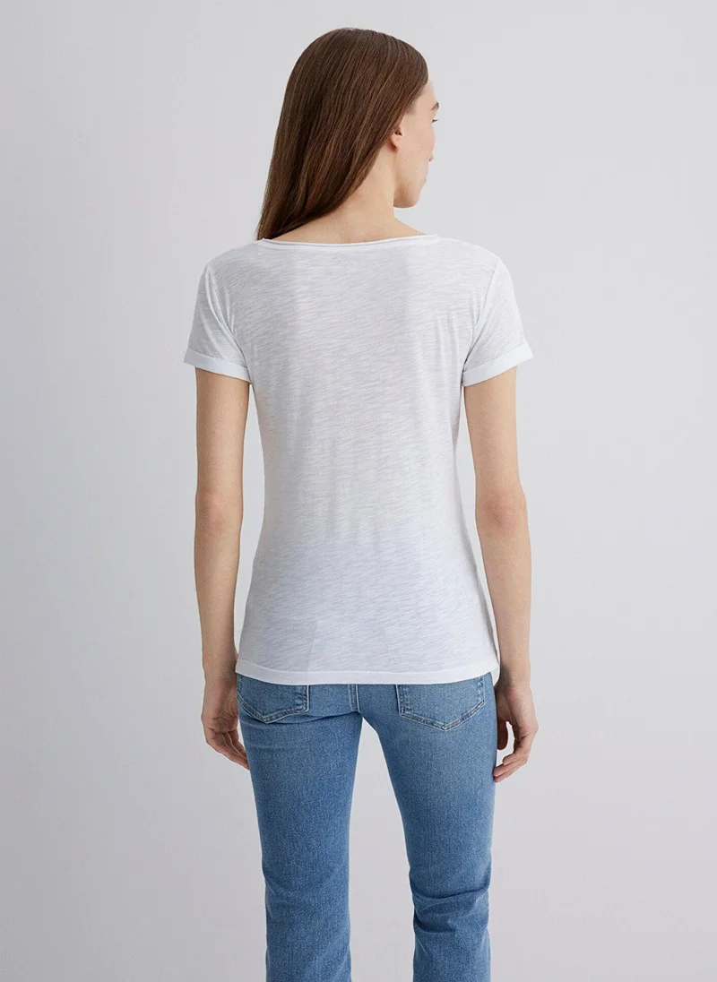 MAVI V Neck White Basic T-Shirt