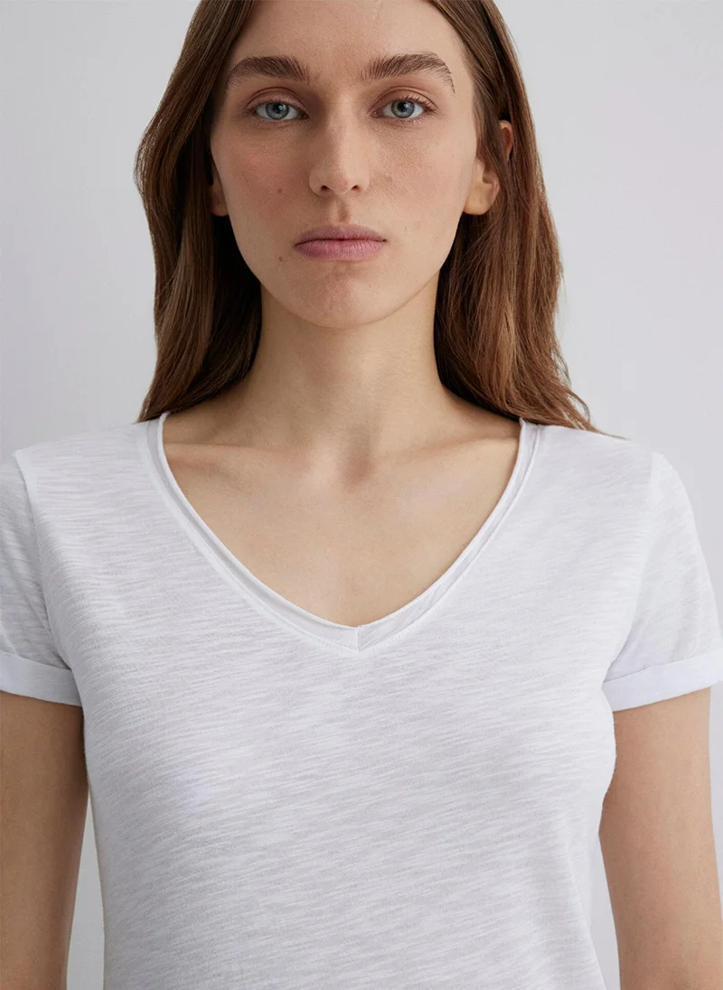 MAVI V Neck White Basic T-Shirt