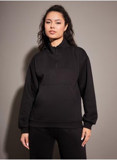 SASSAFRAS Regular Fit Half Zip Placket Fleece Sweatshirt by Styli  - Image 1
