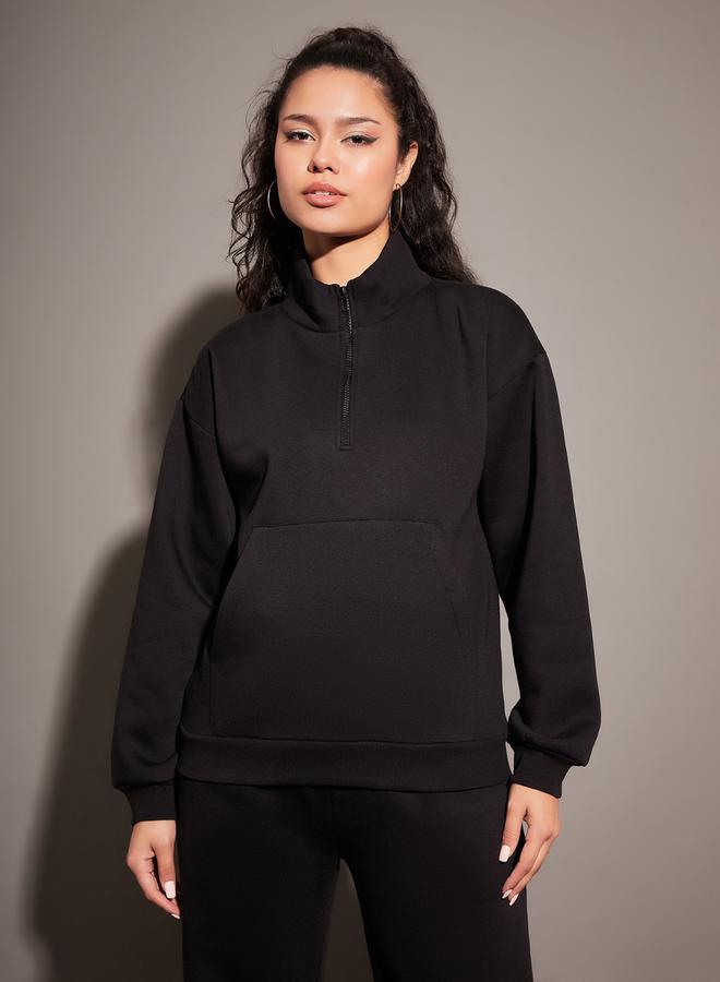SASSAFRAS Regular Fit Half Zip Placket Fleece Sweatshirt by Styli  - Image 1