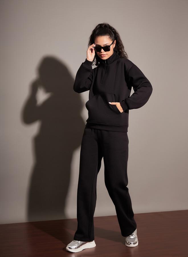 SASSAFRAS Regular Fit Half Zip Placket Fleece Sweatshirt by Styli  - Image 2