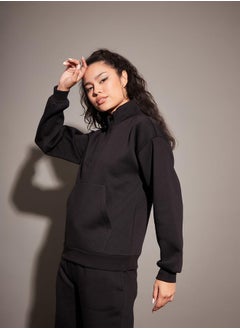 SASSAFRAS Regular Fit Half Zip Placket Fleece Sweatshirt by Styli  - Image 3
