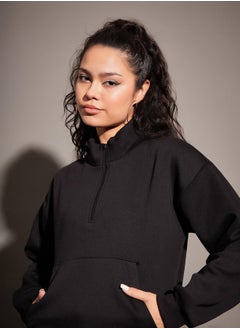 SASSAFRAS Regular Fit Half Zip Placket Fleece Sweatshirt by Styli  - Image 4