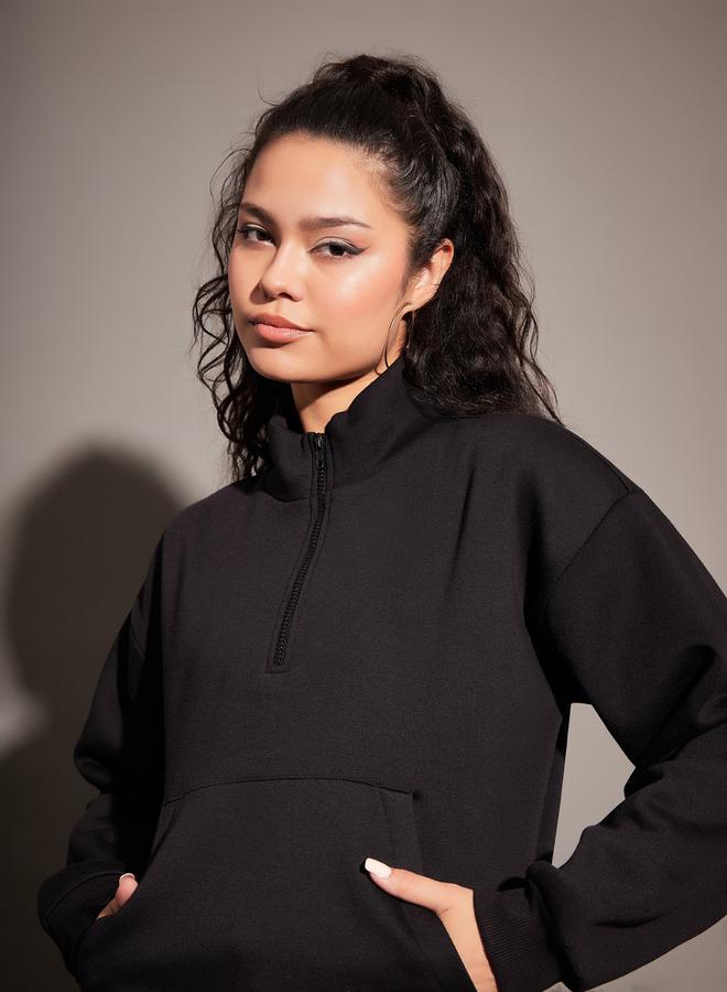 SASSAFRAS Regular Fit Half Zip Placket Fleece Sweatshirt by Styli  - Image 4