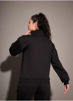 SASSAFRAS Regular Fit Half Zip Placket Fleece Sweatshirt by Styli  - Image 5