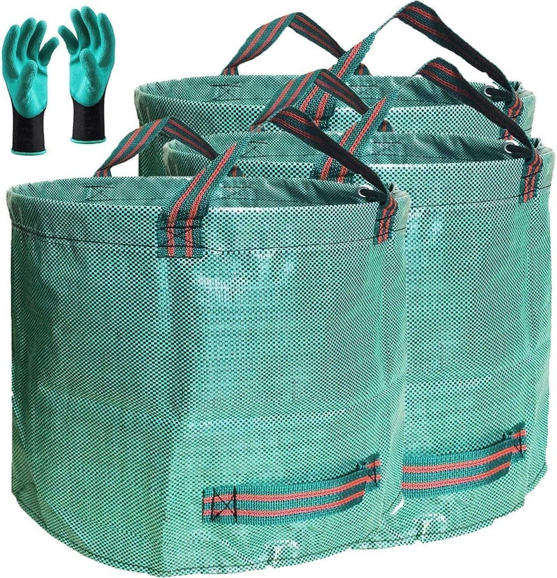 Tespher Professional 3-Pack 106 Gallon Big Lawn Garden Bags (D31, H31 inch) Yard Waste Bags W/Gardening Gloves, Reusable Leaf Bag,Yard Debris,Lawn Weeds,Plant Cuttings Trimmings,Grass Clippings Bag 4 Handles - Image 1