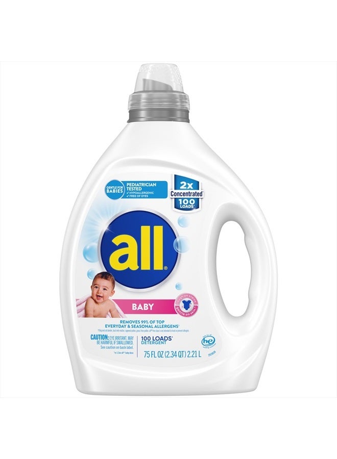 All Liquid Laundry Detergent, Gentle for Baby, Hypoallergenic & Free Of Dyes, 2X Concentrated, 100 Loads - Image 1