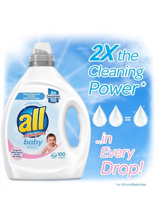 All Liquid Laundry Detergent, Gentle for Baby, Hypoallergenic & Free Of Dyes, 2X Concentrated, 100 Loads - Image 2