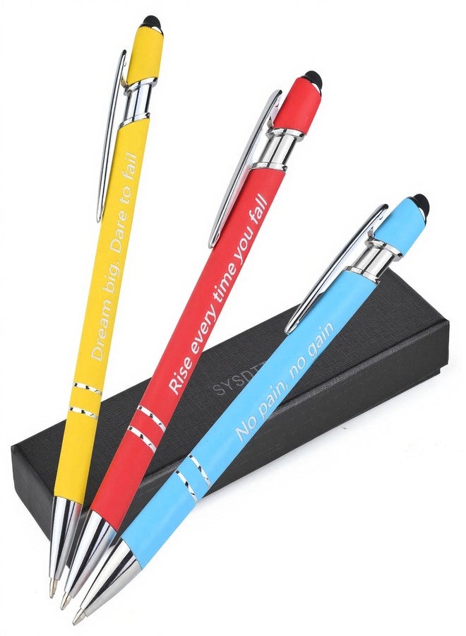 SYSDTTD 3-Pack 2-in-1 Stylus Pen Metal with Black Ink Pens (1.0mm) and Inspirational Phrases - Gift Set in Red, Yellow, Blue - Image 1
