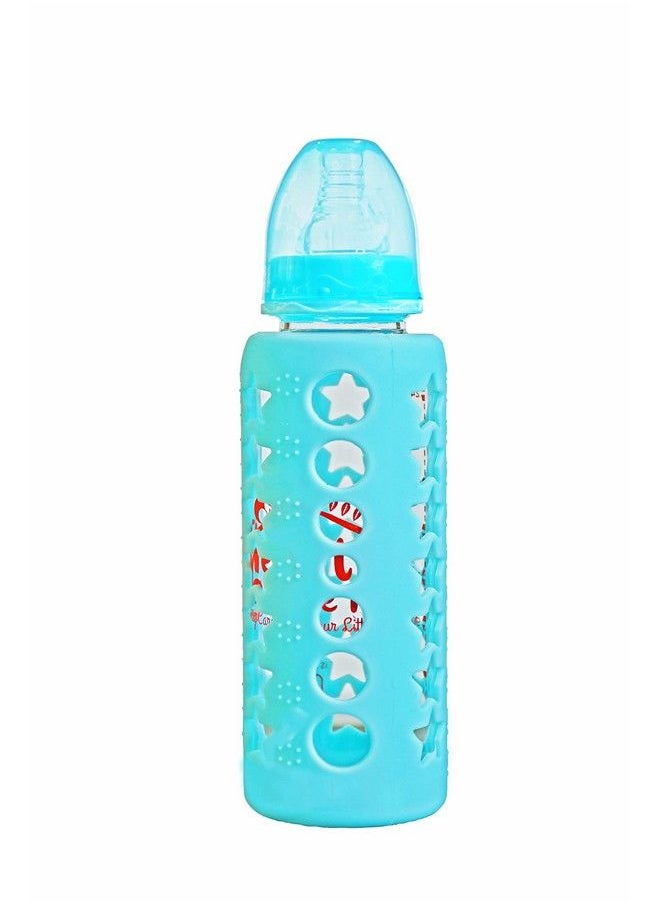 The Little Lookers High Borosilicate Glass Feeding Bottle For Baby Feeder For Newborn ; Super Soft Flow Control & Anti Colic Nipple For Infants Toddlersblue (240Ml)  - Image 1