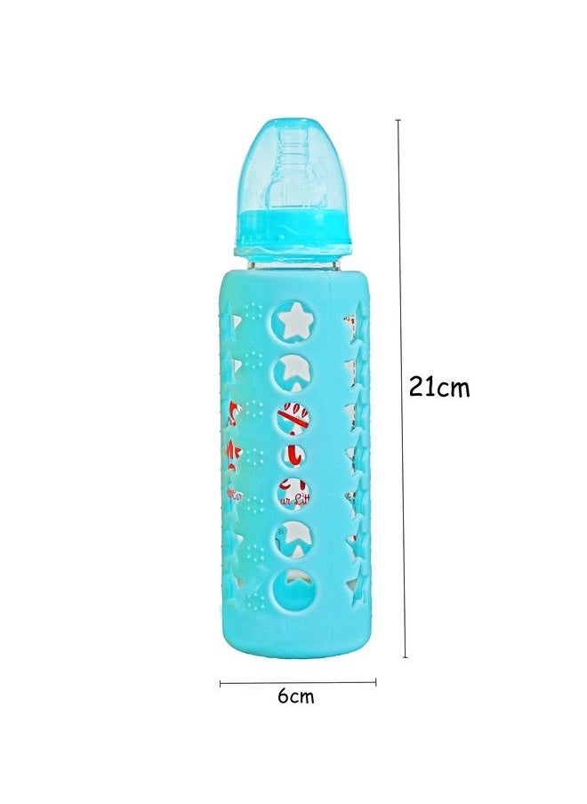 The Little Lookers High Borosilicate Glass Feeding Bottle For Baby Feeder For Newborn ; Super Soft Flow Control & Anti Colic Nipple For Infants Toddlersblue (240Ml)  - Image 4