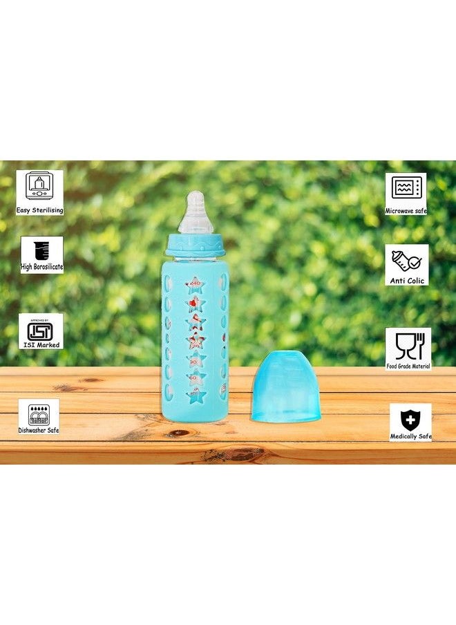 The Little Lookers High Borosilicate Glass Feeding Bottle For Baby Feeder For Newborn ; Super Soft Flow Control & Anti Colic Nipple For Infants Toddlersblue (240Ml)  - Image 3