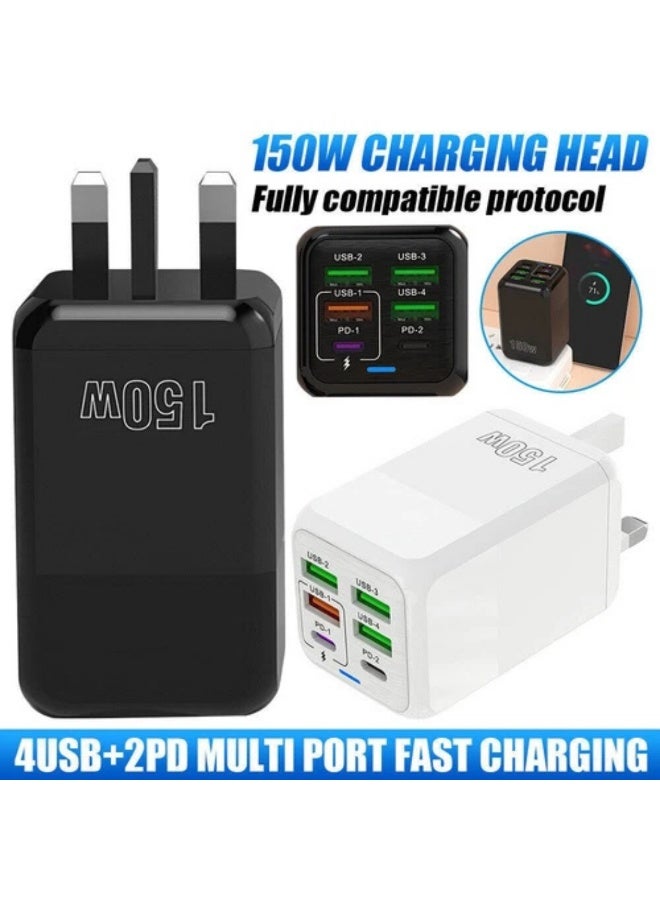 فيرست برو محول شحن فائق السرعة متعدد الوظائف بقدرة 150 واط مع 6 منافذ – شاحن هواتف محمولة، محول طاقة للسفر، اللون أسود، للمملكة المتحدة - Image 5