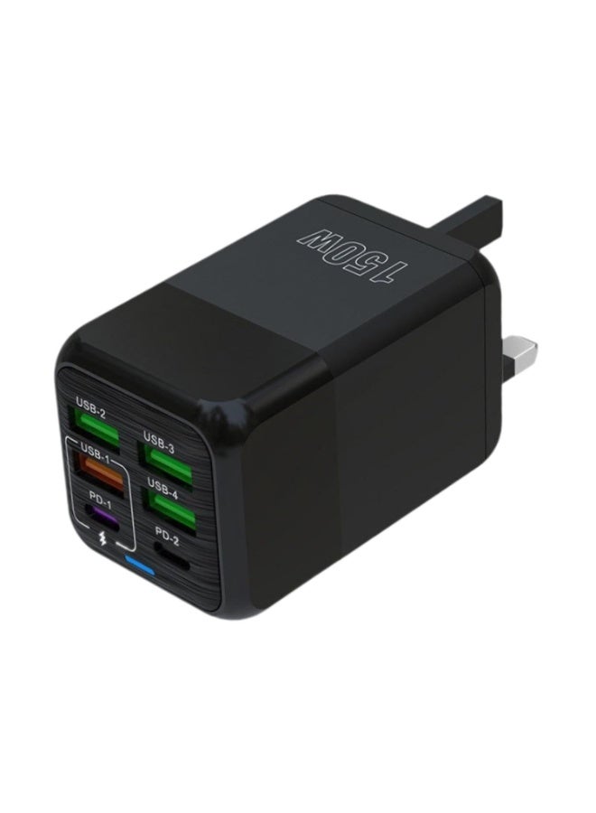 فيرست برو محول شحن فائق السرعة متعدد الوظائف بقدرة 150 واط مع 6 منافذ – شاحن هواتف محمولة، محول طاقة للسفر، اللون أسود، للمملكة المتحدة - Image 1