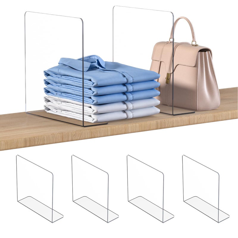 OKPOW Shelf Dividers Closet Organizer 12 Tall X 118 Deep Acrylic Clear Sturdy Separate for Clothes Purse Adjustable Space Saver Easy Install for Home Organization Enthusiasts 4 Pack - Image 2