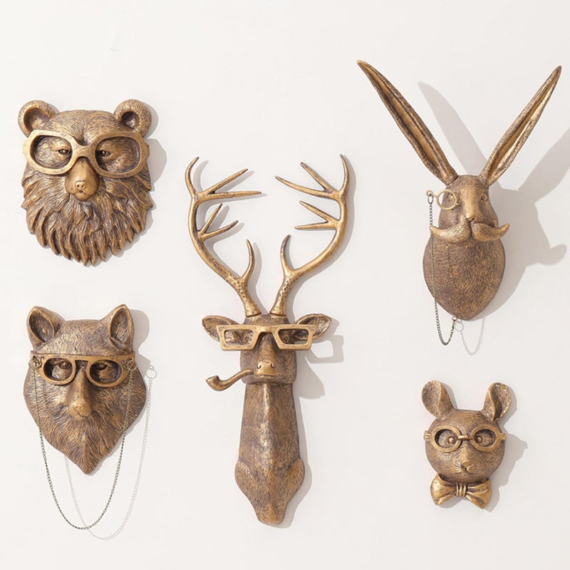 Joogour Head Wall Mount Decor,Resin Animal Sculptures，Art Deco Wall Hanging Decoration for Living Room Bedroom Officeroom Gift (Set of 5) - Image 1
