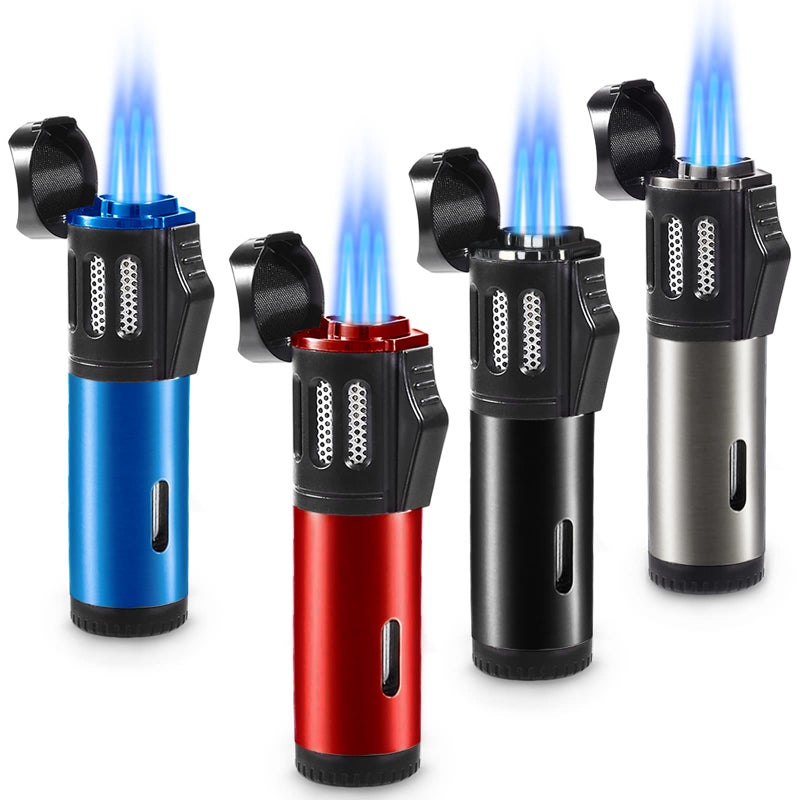 Urgrette 4 Pack Torch Lighter Triple 3 Jet Flame Refillable Butane Lighter Windproof Adjustable Portable Lighter (Butane Not Included) - Image 1