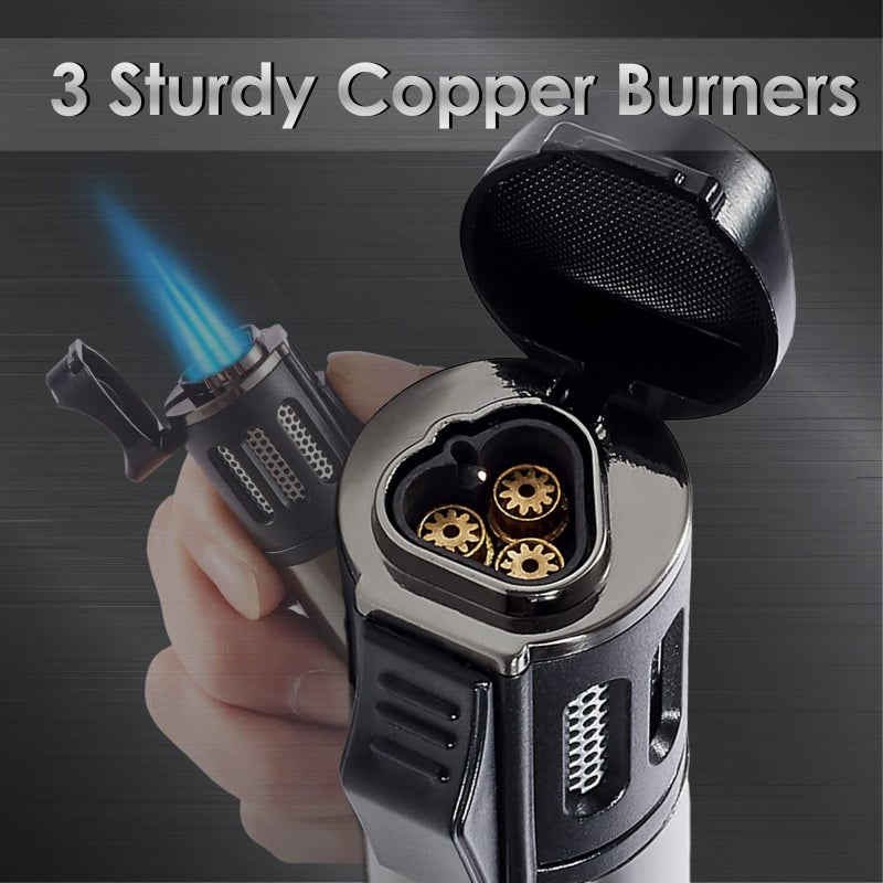 Urgrette 4 Pack Torch Lighter Triple 3 Jet Flame Refillable Butane Lighter Windproof Adjustable Portable Lighter (Butane Not Included) - Image 2