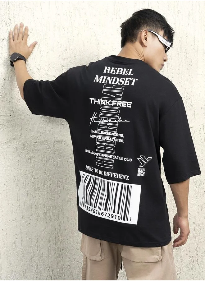 هوبرهولمي Black T-shirt for Men, Baggy Casual Wear