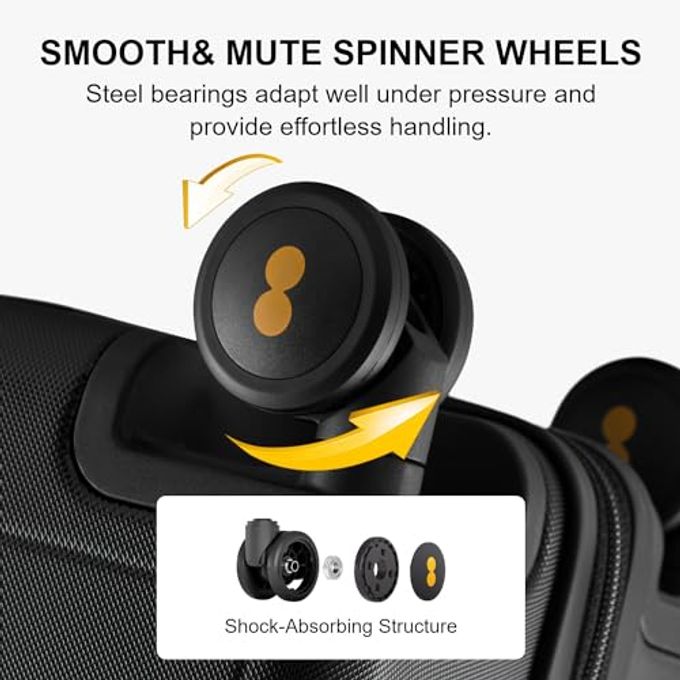 Level8 Large Suitcase With Wheels, Checked Luggage, Lightweight Luminous Textured Tsa Approved Medium Hardside Large Luggages, 24 Inch, Black - Image 5