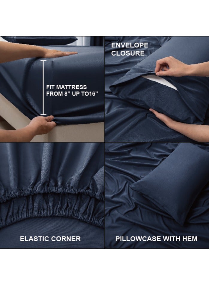 Panax Bedding Single Bed Sheets Set - 3 Piece Bedding - Brushed Microfiber - Shrinkage and Fade Resistant - Easy Care (Navy, Single) - Image 4