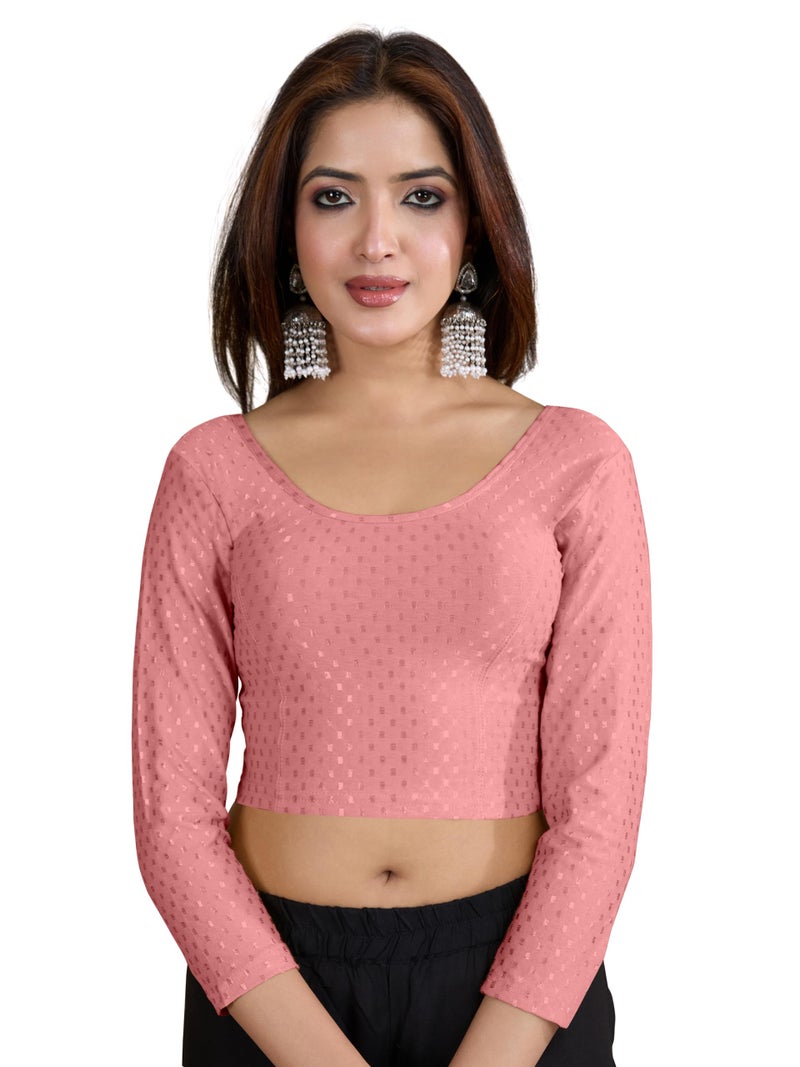 TRENDMALLS Women's Dobby Pure Cotton Elastin Stretchable Readymade Blouse (B03-Salmon Pink-M) - Image 1