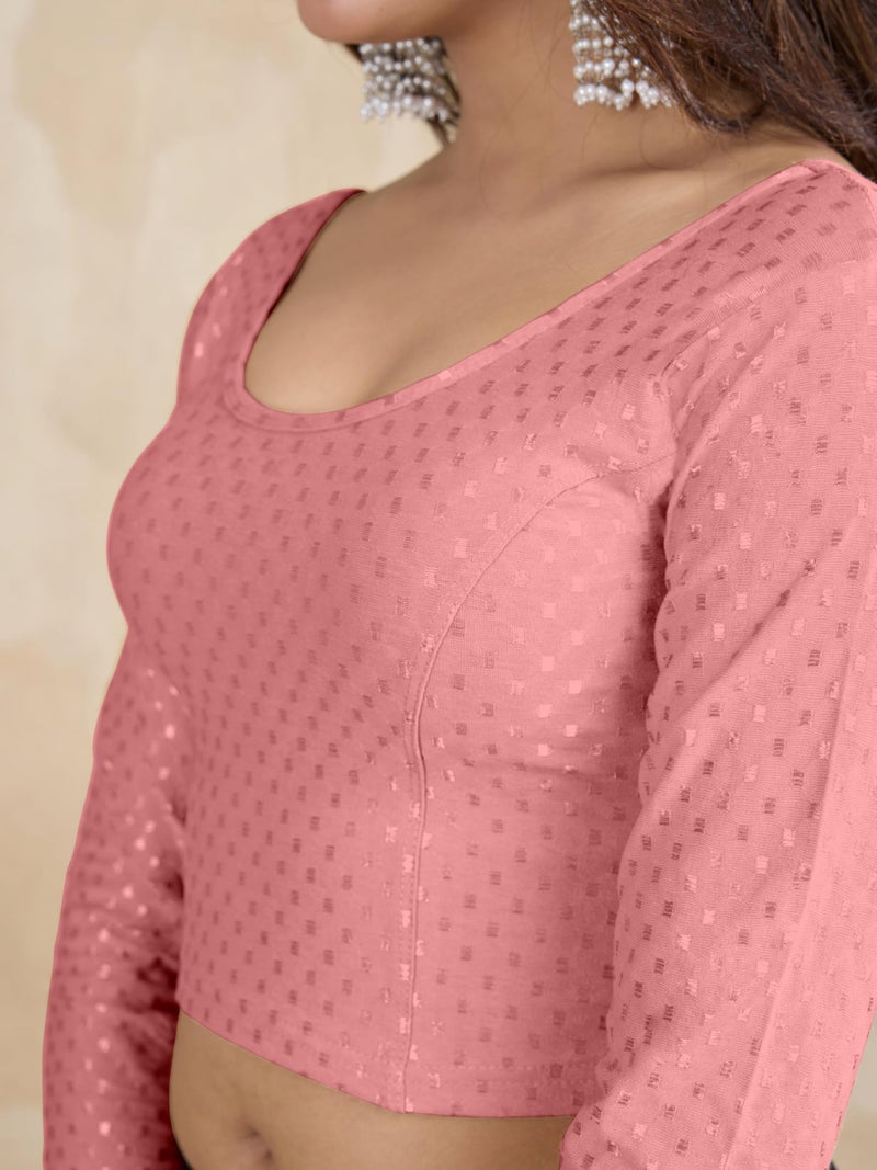 TRENDMALLS Women's Dobby Pure Cotton Elastin Stretchable Readymade Blouse (B03-Salmon Pink-M) - Image 5
