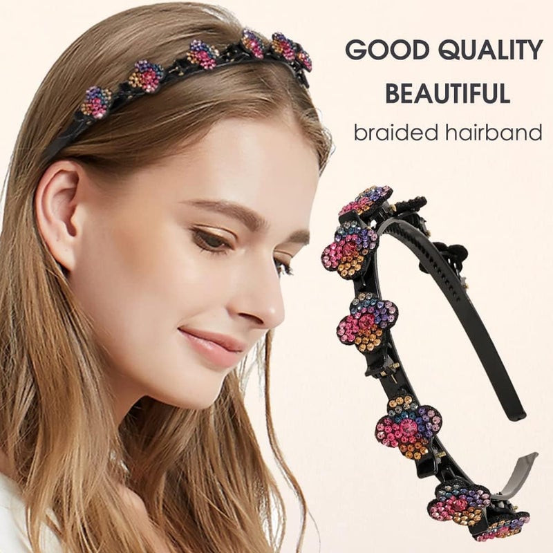 Luckam 4 Pcs Headband with Clips for Girls, Pearl Hair Band for Kids Flowers Hair Hoop Bands Double Layer Hairstyle Braided Hairpin, Hair Styling Accessory for Birthday Party Travel Shopping - Image 4