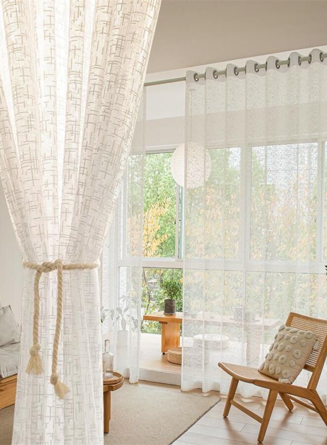2 Panels Sheer Curtains for Bedroom or Livingroom Decoration Beige  - Image 1