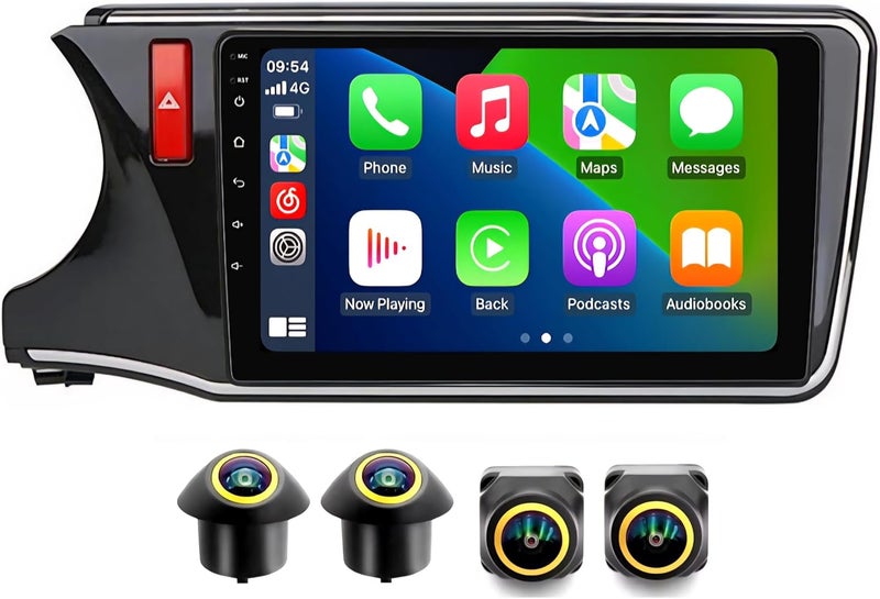 فيريكس ستيريو سيارة هوندا سيتي مناسب لشاشة أندرويد 2014-2019 مع كار بلاي لاسلكي وأندرويد أوتو، بلوتوث 5.0، نظام ملاحة جي بي إس، واي فاي، تحكم بعجلة القيادة، كاميرا AHD (4 كاميرات + 32 جيجابايت 360D) - Image 1