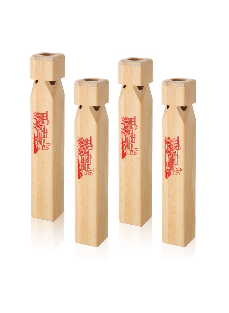 KASTWAVE 4 قطع صافرة قطار خشبية للأطفال، 4 نغمات صافرة تعليمية هدايا حفلات، ألعاب خشبية للأطفال موسيقى قطار زينة حفلات الأطفال صافرة قطار مستلزمات حفلات عيد الميلاد - Image 1