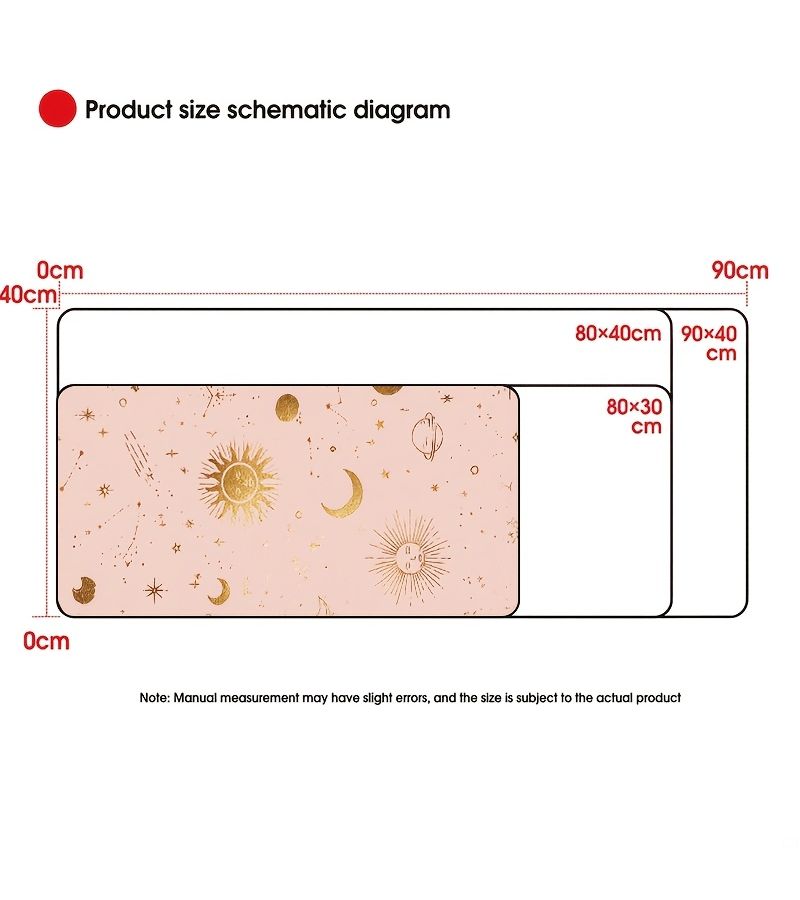 1 Pcs Dreamy Pink Golden Universe Stars Sun And Moon Pattern Mouse Pad 30x60cm Durable Rubber Desk Mat Washable For Office Study Table Brightens Atmosphere Versatile Practical Lifestyle - Image 2