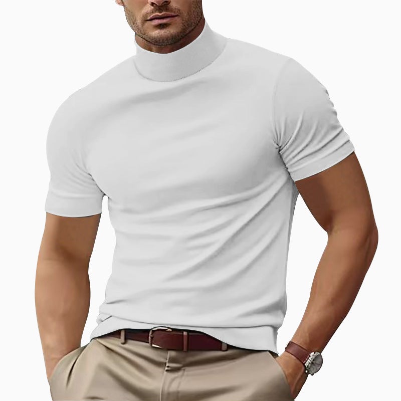 Men'S Casual T-Shirt Fashion Half-High Neck Slim Solid Color Base Shirt Trendy - Image 4