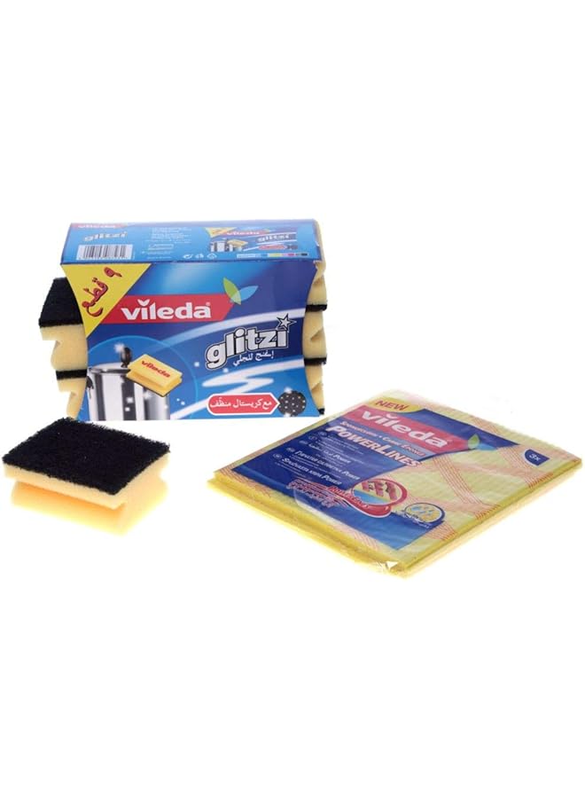 فيليدا مجموعة من 9 قطع من إسفنجة التنظيف الكريستالية اللامعة من جليتزي، 2 + 3 قطع من القماش الإسفنجي من باورلاينز - Image 1