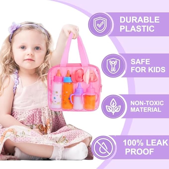 MY SWEET BABY DISAPPEARING DOLL FEEDING SET, 6 PIECE DOLL FEEDING SET,2 MILK BOTTLES 2 JUICE BOTTLES AND 2 TOY PACIFIER, DOLL PLAYSET ACCESSORIES HANDBAG FOR TODDLERS - Image 2